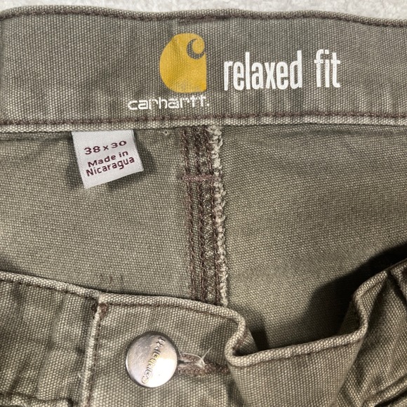 Carhartt Relaxed Fit Carpenter Pants Double Knee Workwear Olive 38x30 Distressed - Picture 3 of 9